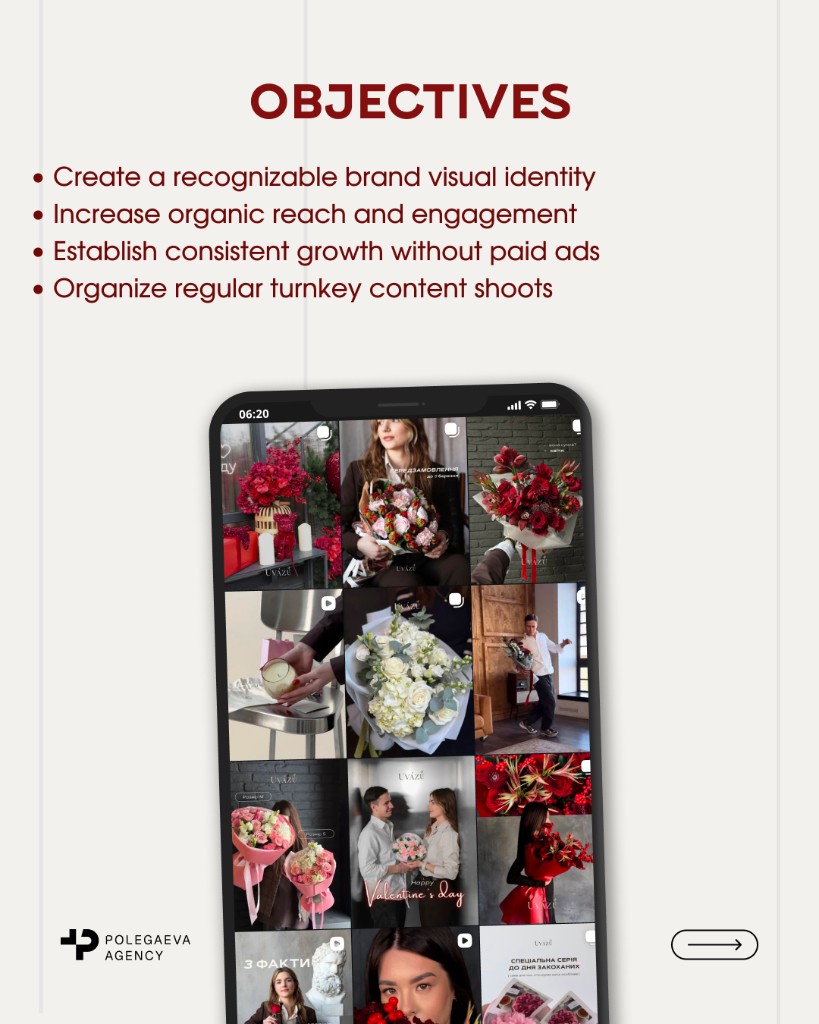 Objectives — UVÁZÚ flower shop Instagram profile