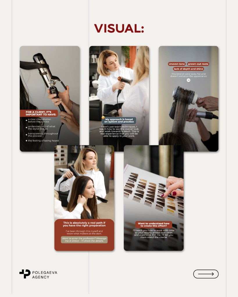 Visual — hair colorist Instagram Stories and Reels